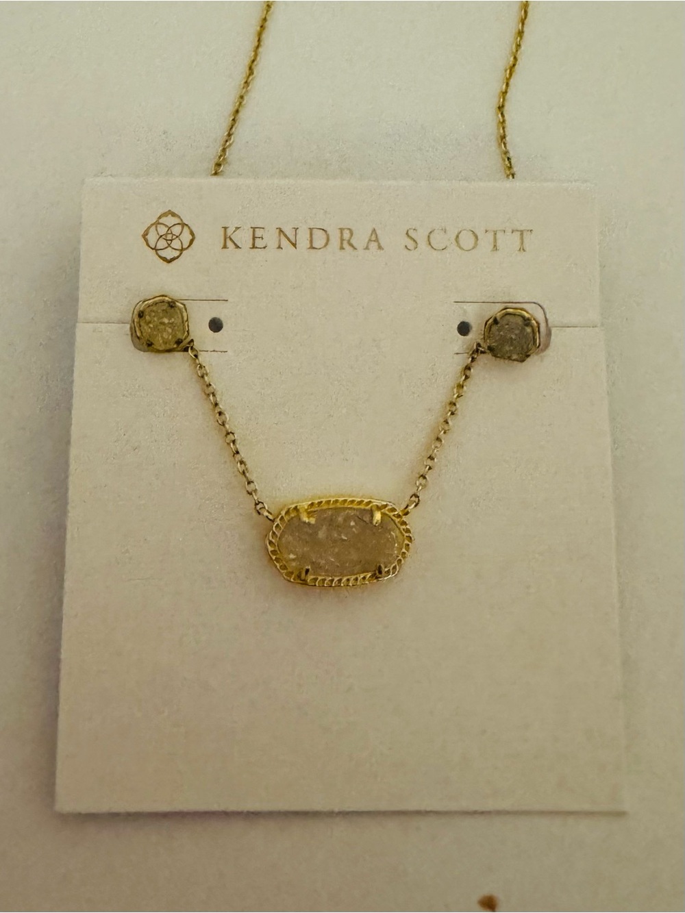 Kendra Scott Gold and Champagne Druzy Necklace with Matching Studs